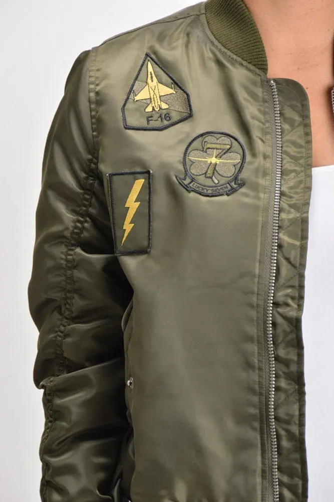 Women's Patched Flight Bomber Jacket