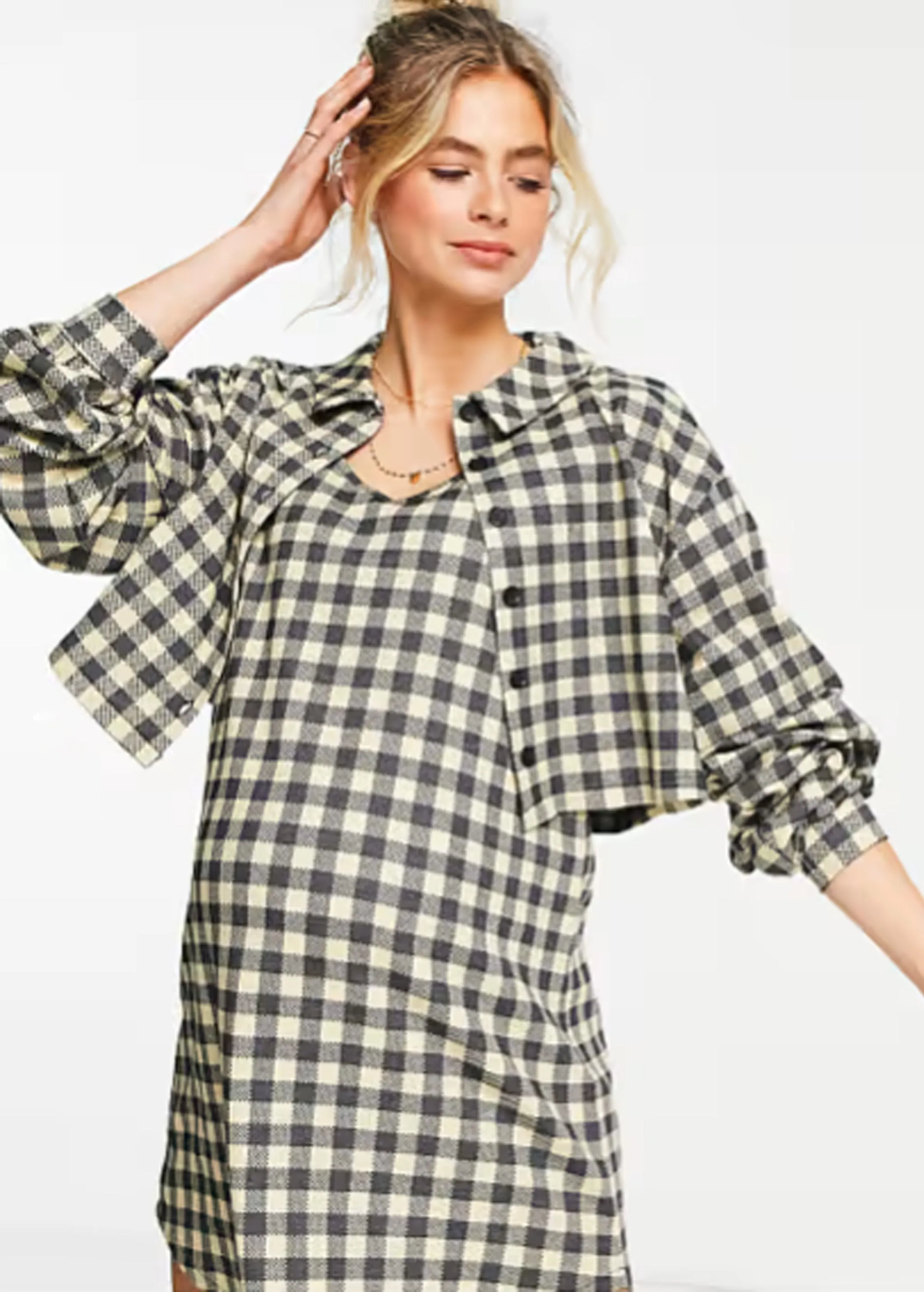 Women's Plaid Dress,Beige