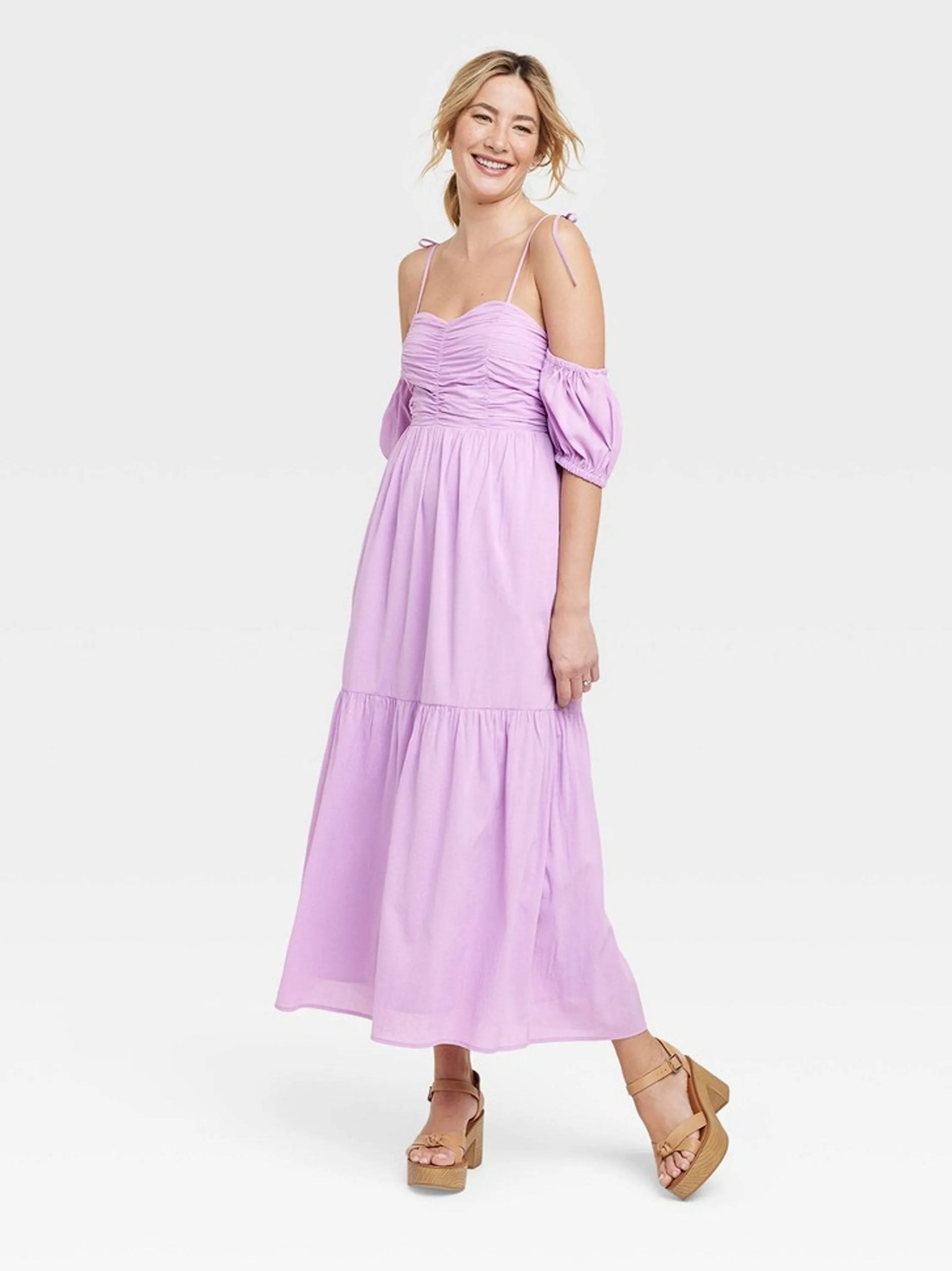 Women's Plain Solid Long Dress,Purple