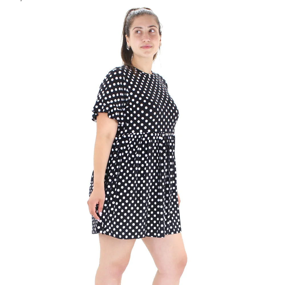 Women's Polka Dots Stretch Flare Short Dress,Black