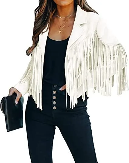 Womens White Fringe Leather Jacket