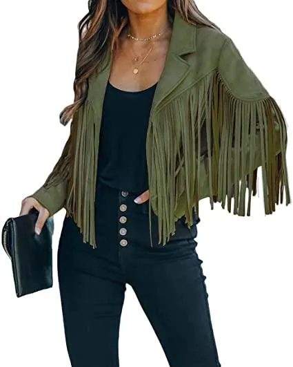 Womens White Fringe Leather Jacket