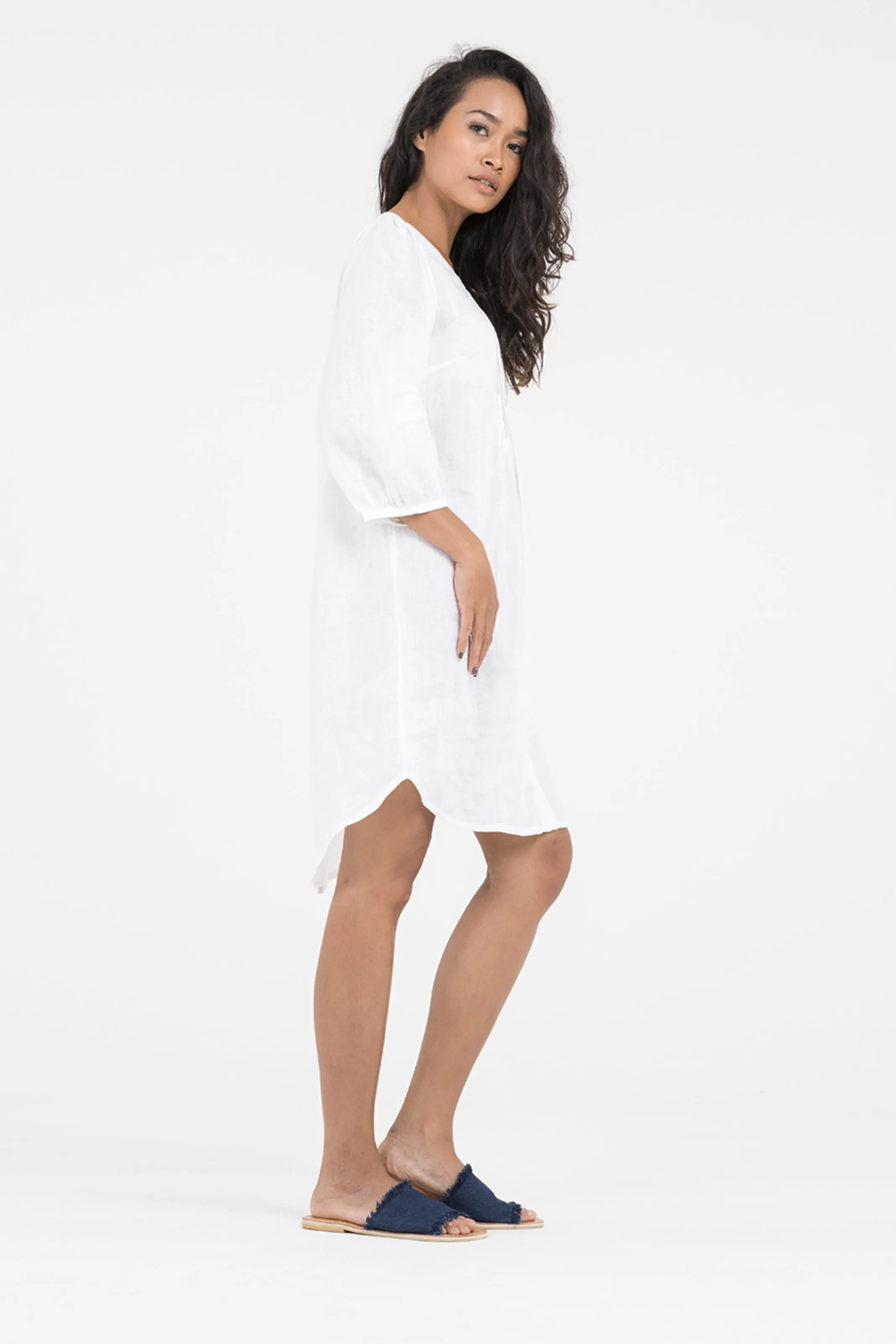 Women's White Linen Shirt Dress With Pintucks | Isla