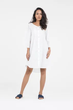 Women's White Linen Shirt Dress With Pintucks | Isla